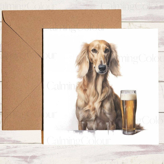 Saluki Greeting with a Pint Glass | Birthday Card | Birthday Card