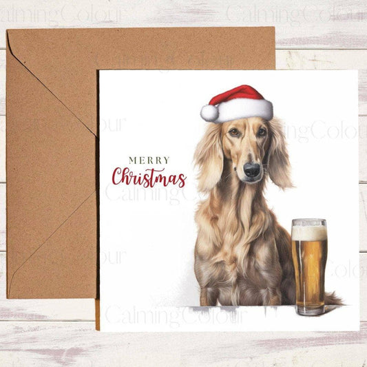 Saluki wearing Red Santa Hat | Christmas Card | Christmas Card