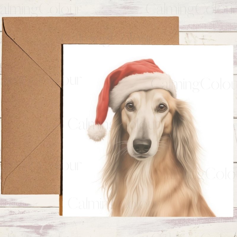 Saluki | Wearing Santa Hat Christmas Card | Christmas Card