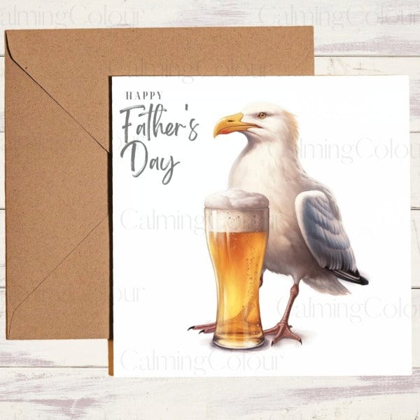 Seagull with Pint Glass | Father's Day Card | Calming Colour