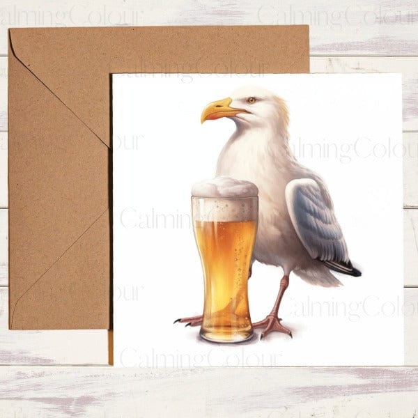 Seagull with Pint Glass | Father's Day Card | Calming Colour