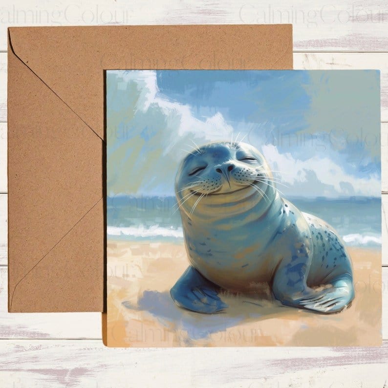 Seal Father's Day Card | Card for Seal Lover | Calming Colour