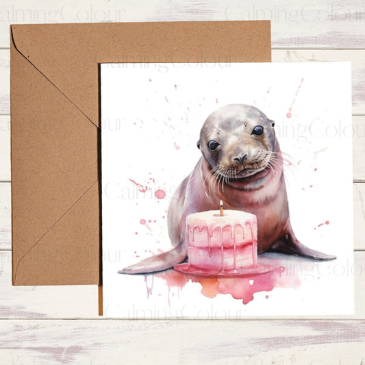 Seal Greeting Card | Card for Animal Lover | Single Card | Calming Colour