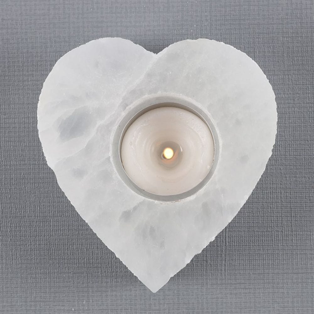 Selenite Heart Tealight Holder | Calming Colour