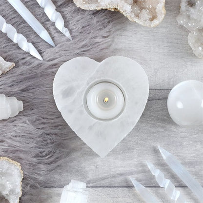 Selenite Heart Tealight Holder | Calming Colour