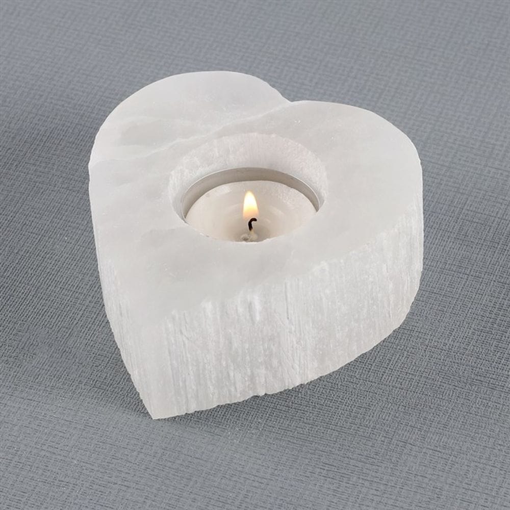 Selenite Heart Tealight Holder | Calming Colour