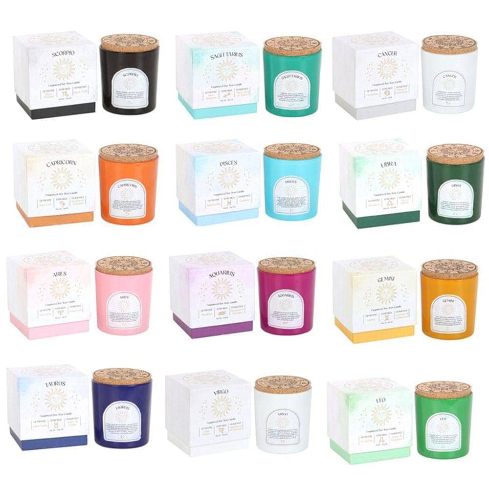 Set of 12 Zodiac Gemstone Candles | Calming Colour