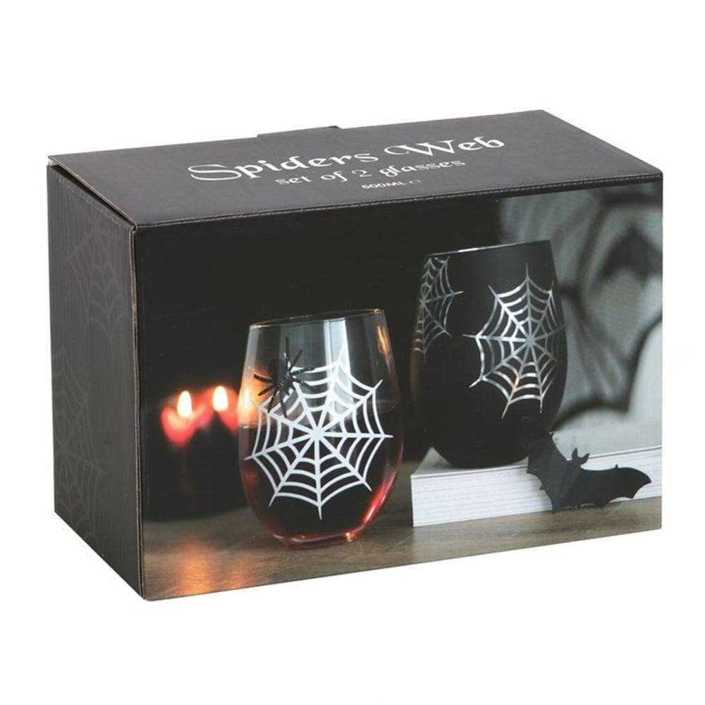 Set of 2 Spider and Web Stemless Wine Glasses | Calming Colour