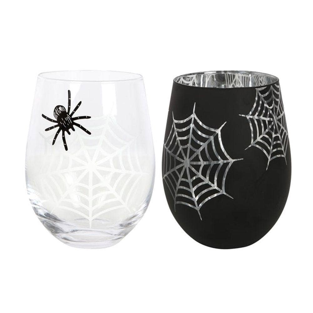 Set of 2 Spider and Web Stemless Wine Glasses | Calming Colour