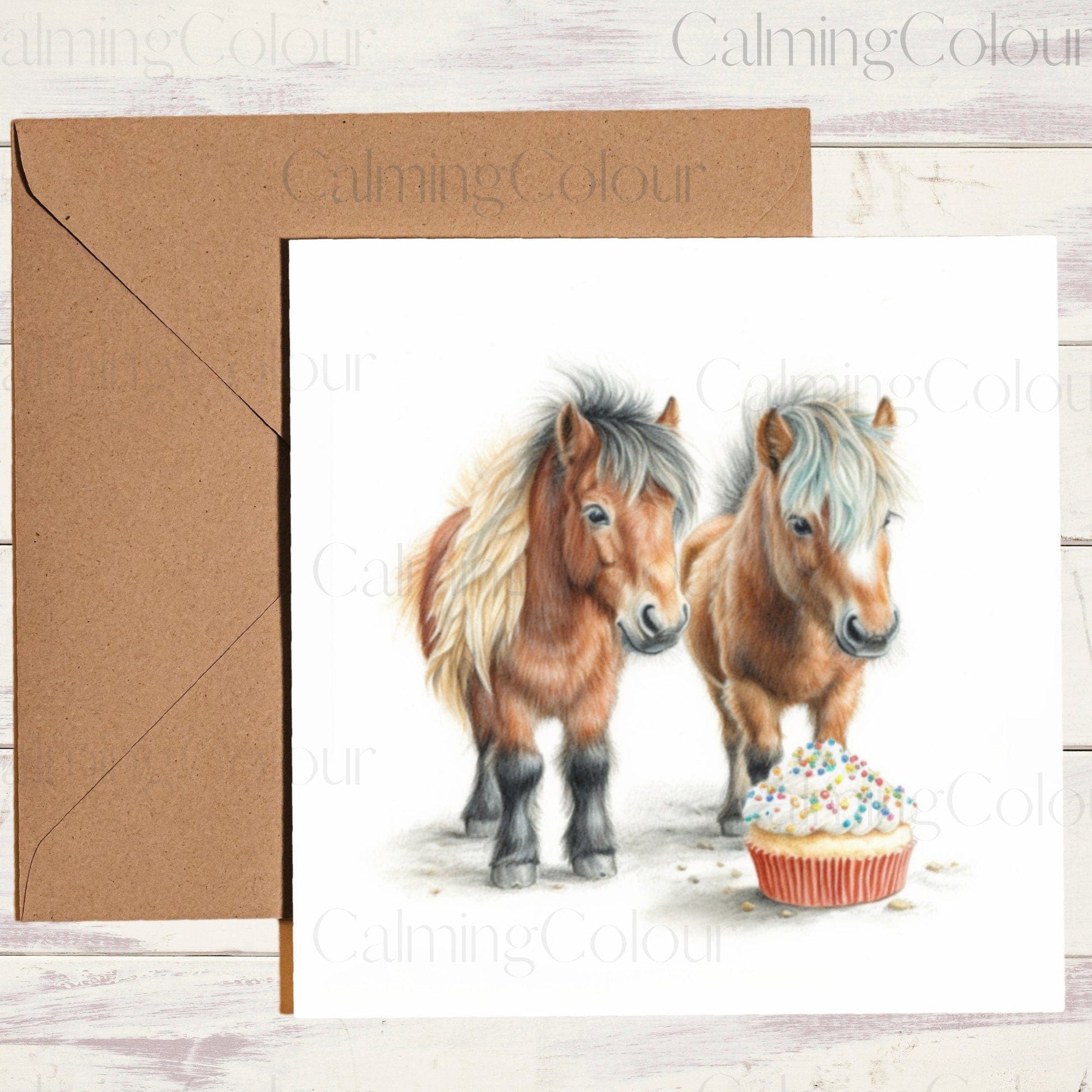 Shetland Pony Greeting Card | Birthday Card | Single Card | | Calming Colour