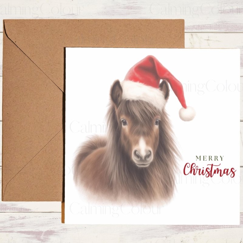 Shetland Pony with a Santa Hat | Christmas Card | Christmas Card
