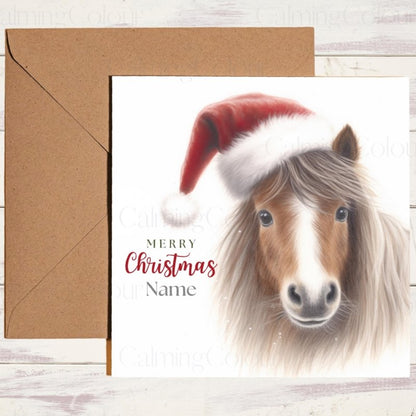 Shetland Pony with a Santa Hat | Christmas Card | Christmas Card