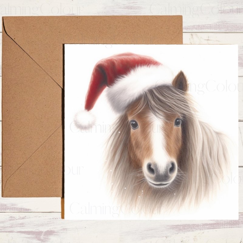 Shetland Pony with a Santa Hat | Christmas Card | Christmas Card