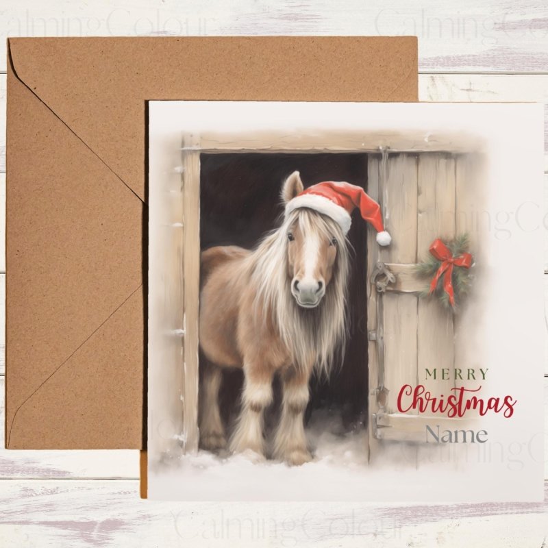 Shetland Pony with Santa Hat | Christmas Card | Christmas Card