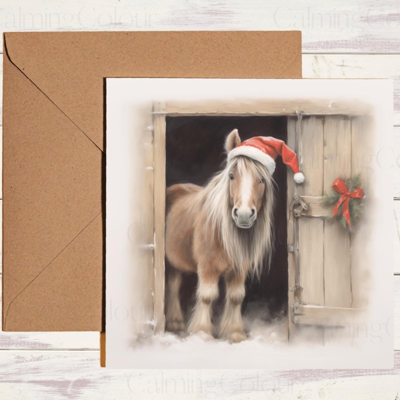 Shetland Pony with Santa Hat | Christmas Card | Christmas Card