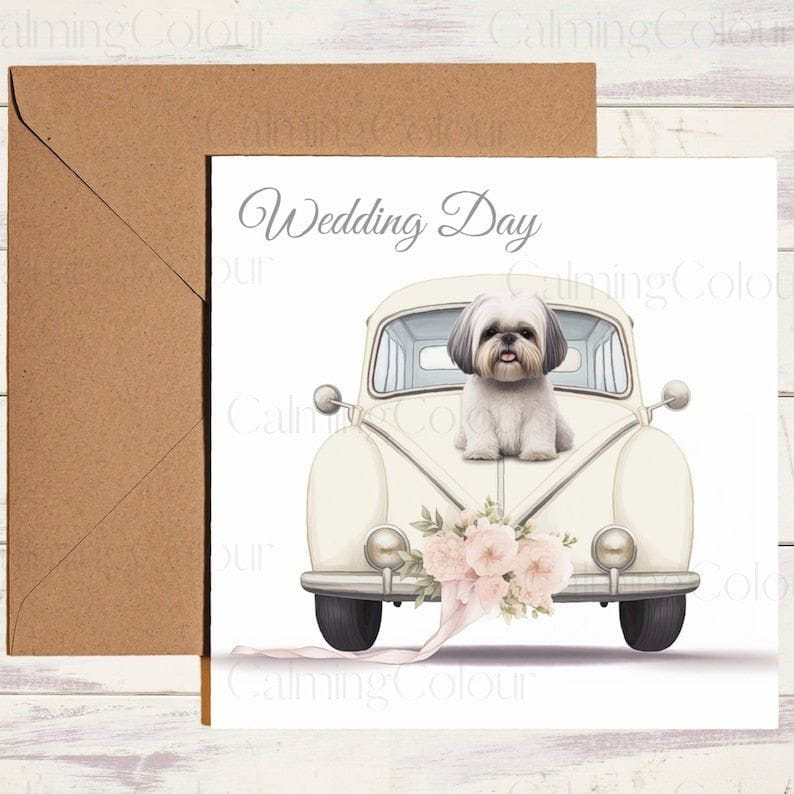 Shih Tzu and Wedding Car | Wedding Card | Calming Colour