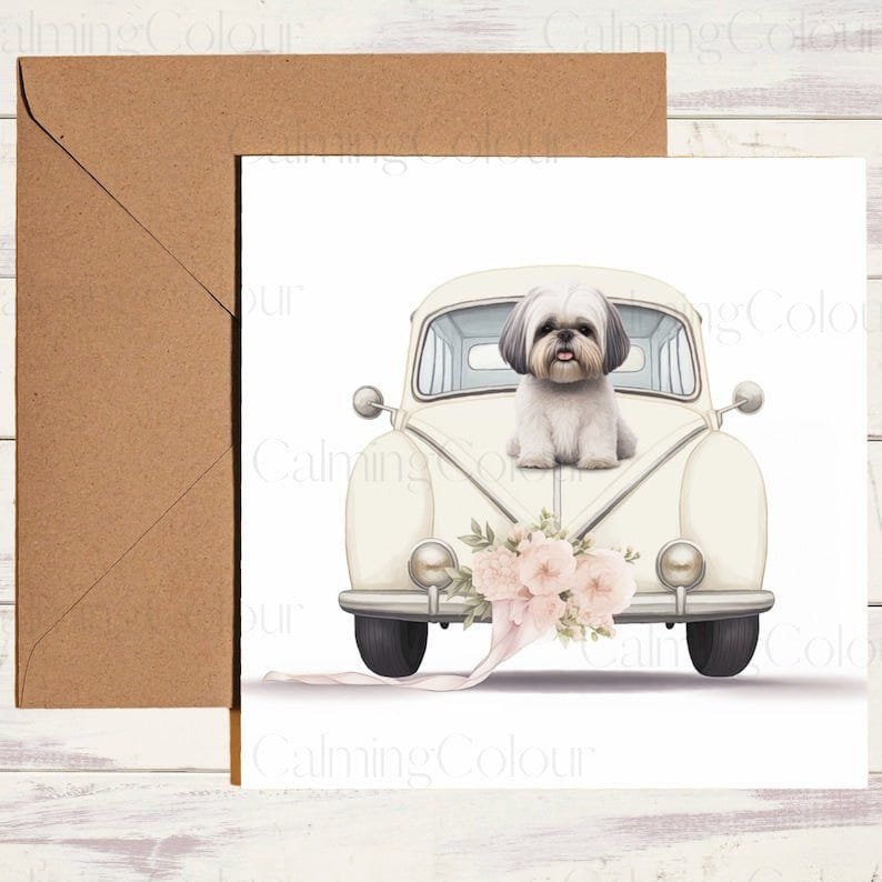 Shih Tzu and Wedding Car | Wedding Card | Calming Colour