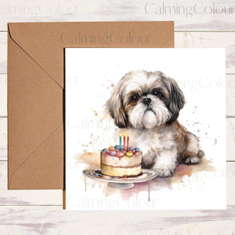 Shih Tzu Birthday Card | Greeting card for dog lover | Single card, blank on the inside | Calming Colour