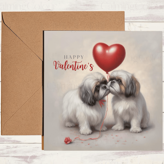 Shih Tzu Couple with Red Balloon | Valentine's Card | With Love | Valentine's Day