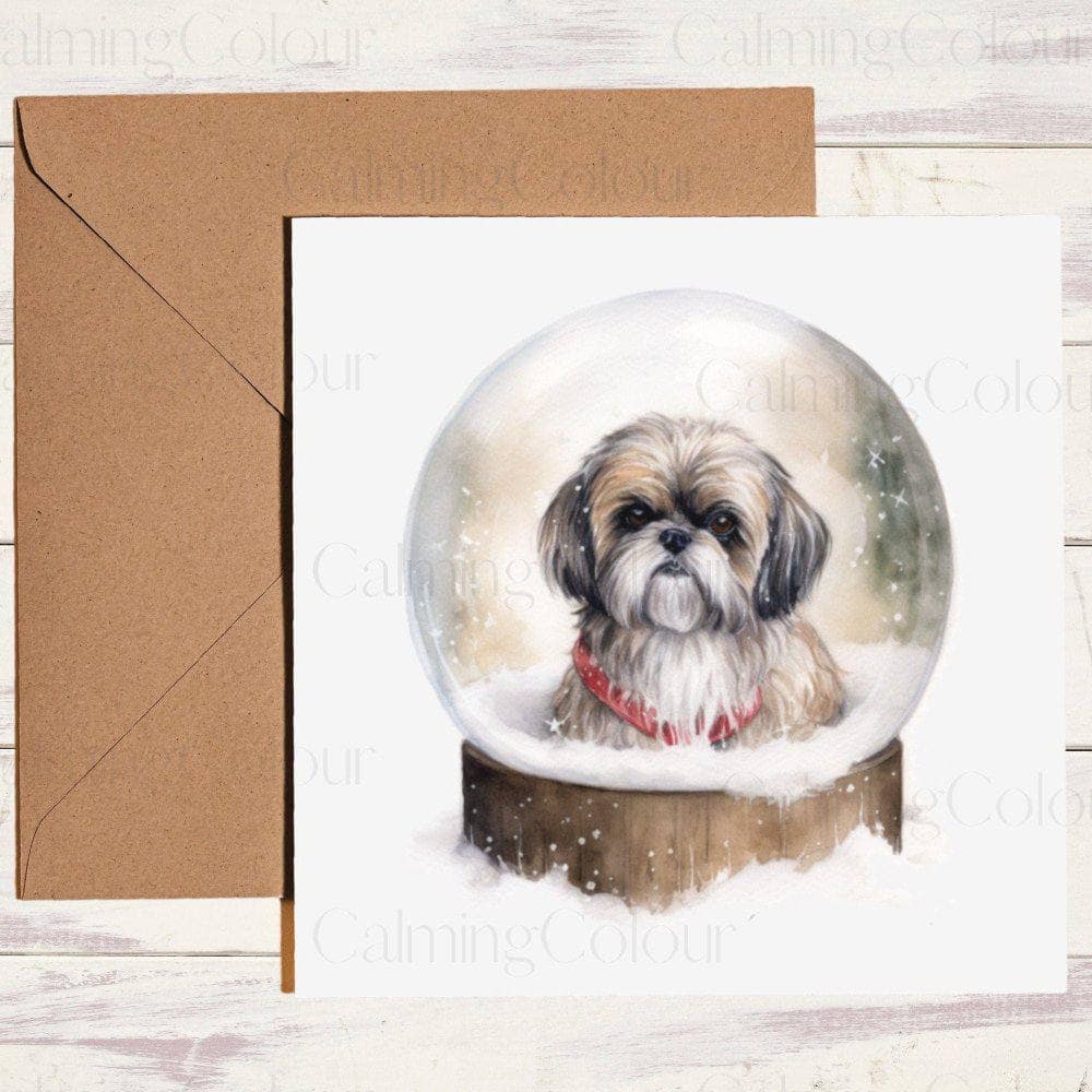 Shih Tzu in Snow Globe | Christmas Card | Calming Colour