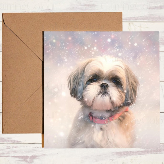 Shih Tzu in the Winter Snow | Christmas Card | Calming Colour