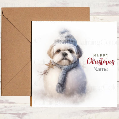 Shih Tzu Snowman Christmas Card | Christmas Card