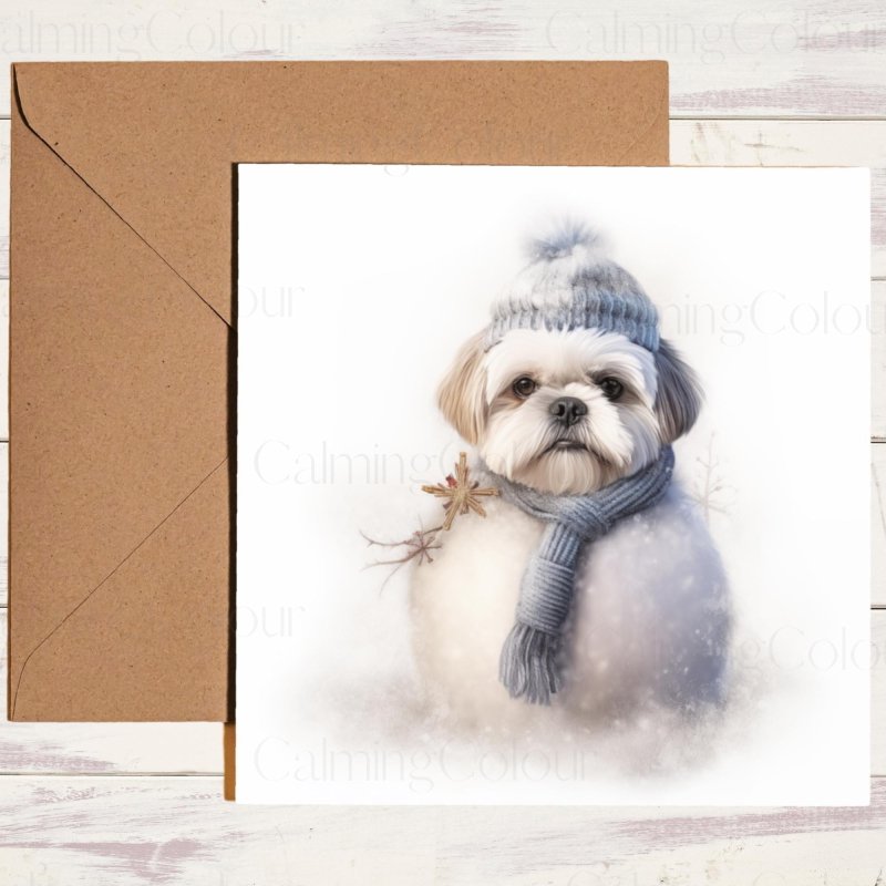 Shih Tzu Snowman Christmas Card | Christmas Card