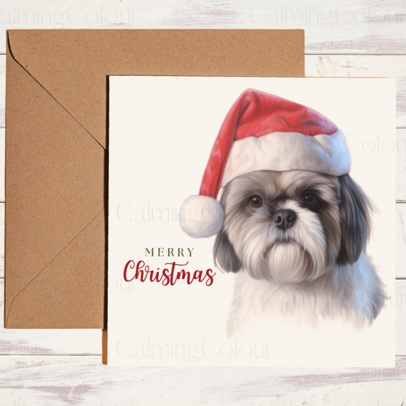 Shih Tzu | Wearing Santa Hat Christmas Card | Christmas Card