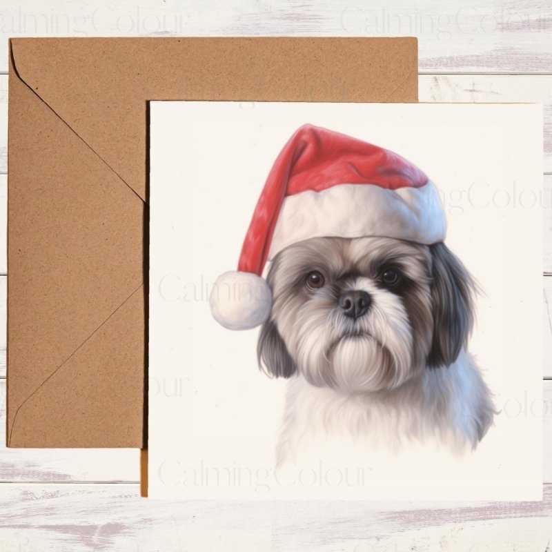 Shih Tzu | Wearing Santa Hat Christmas Card | Christmas Card
