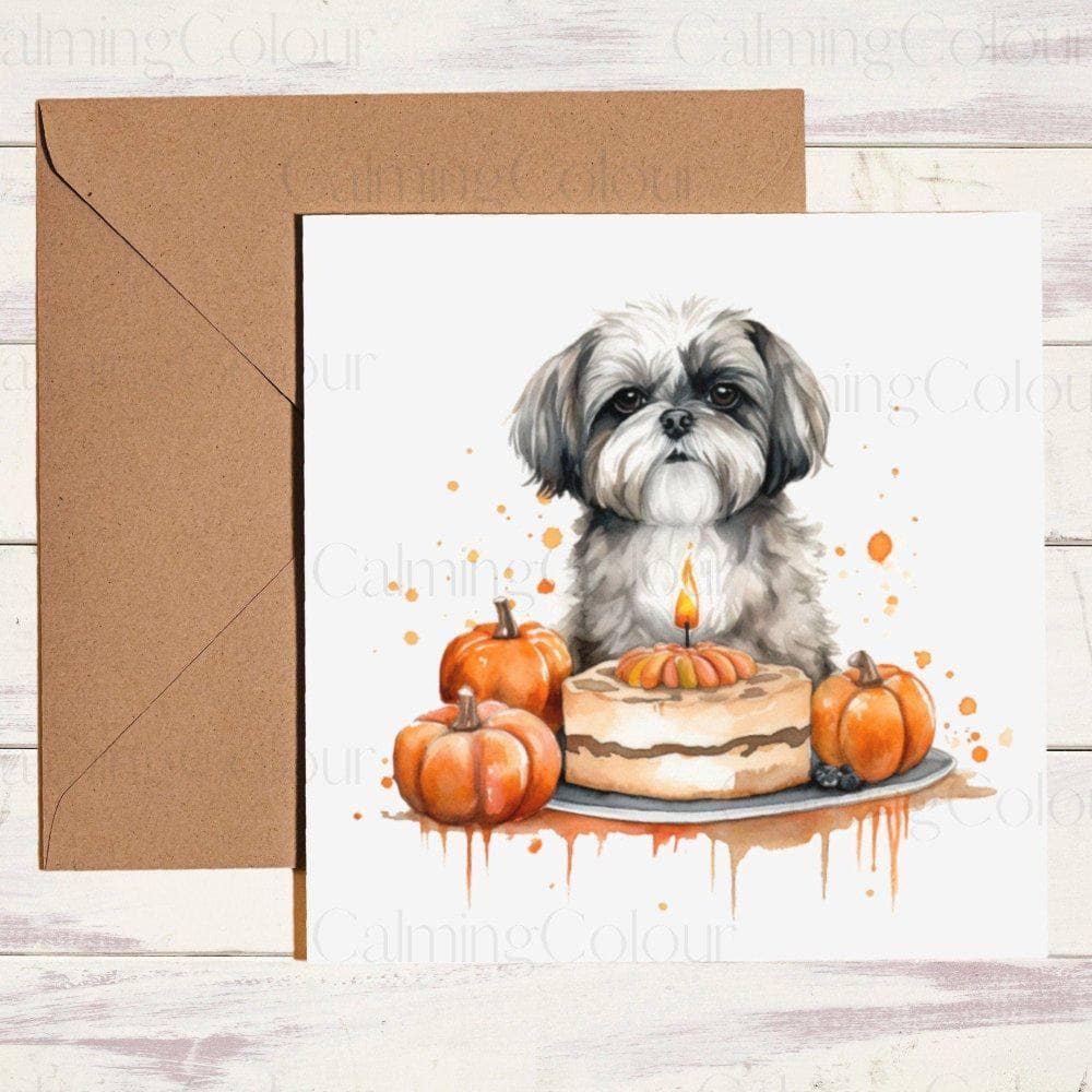 Shih Tzu with Birthday Cake | Birthday Card | Calming Colour