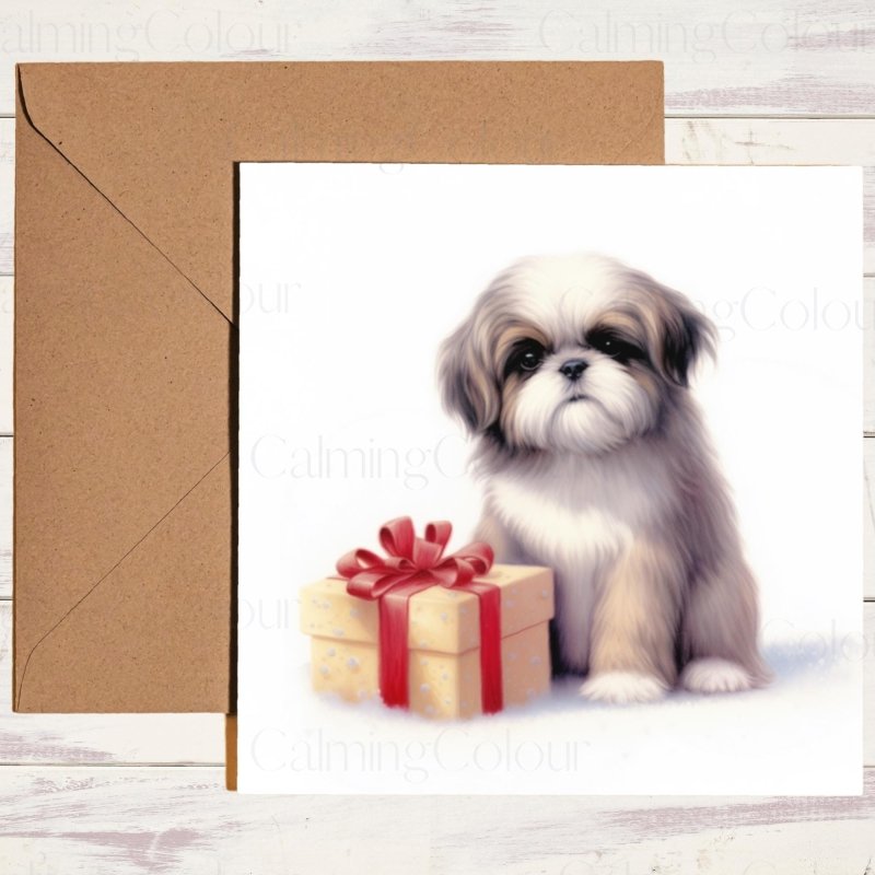 Shih Tzu with Gift | Christmas Card | Christmas Card