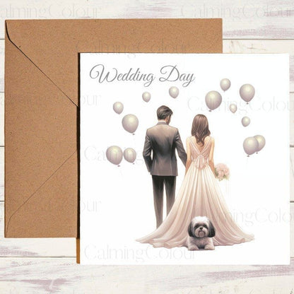 Shih Tzu with Wedding Couple | Wedding Card | Calming Colour