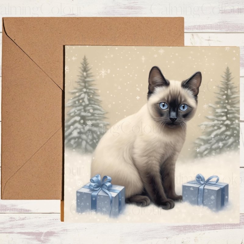 Siamese Cat in the Snow | Christmas Card | Christmas Card