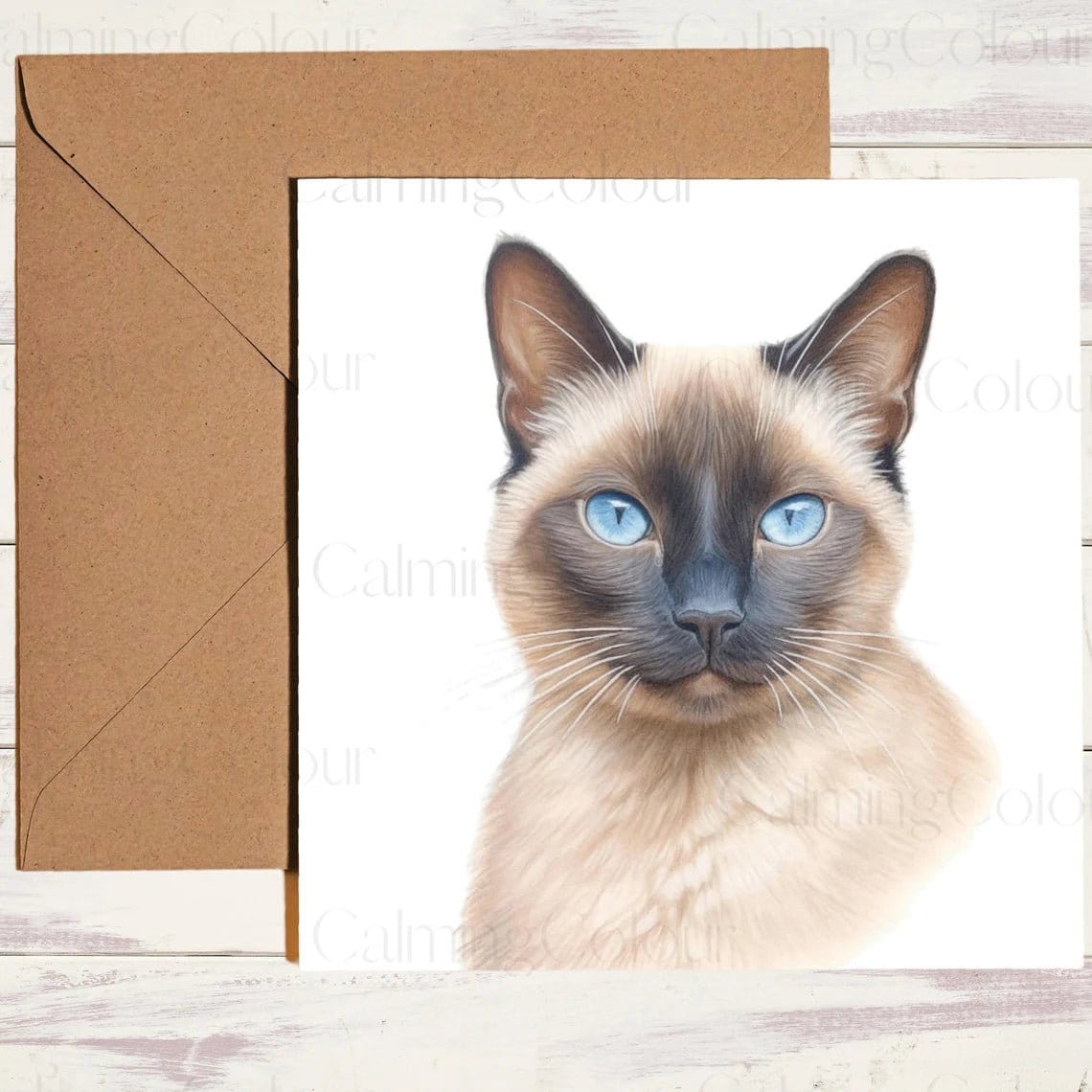 Siamese with Blue Eyes, Dark Face | Cat Greeting Card | Calming Colour