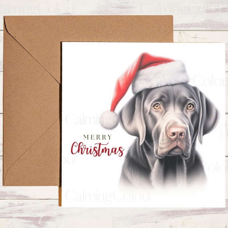 Silver Labrador with Santa Hat | Christmas Card | Christmas Card
