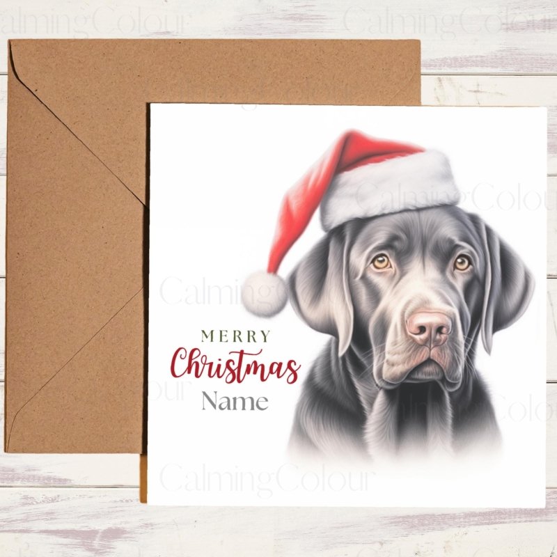 Silver Labrador with Santa Hat | Christmas Card | Christmas Card