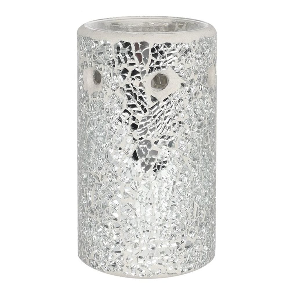 Silver Pillar Crackle Glass Oil Burner | Calming Colour