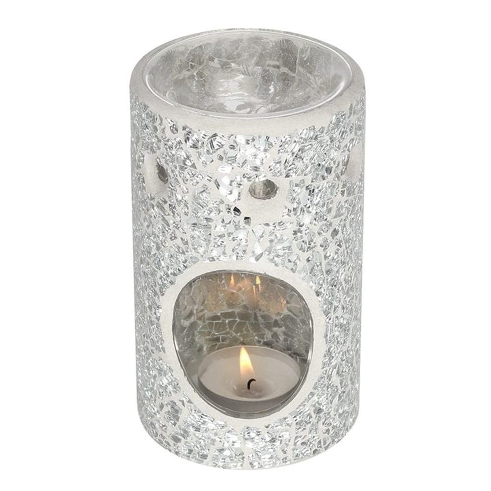 Silver Pillar Crackle Glass Oil Burner | Calming Colour