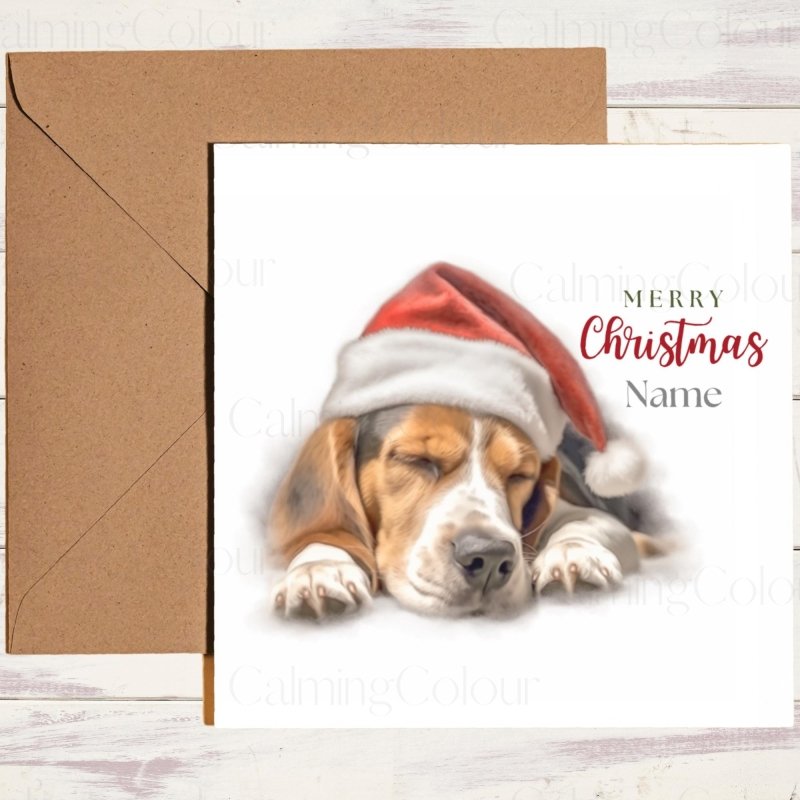 Sleepy Beagle with Santa Hat | Christmas Card | Christmas Card