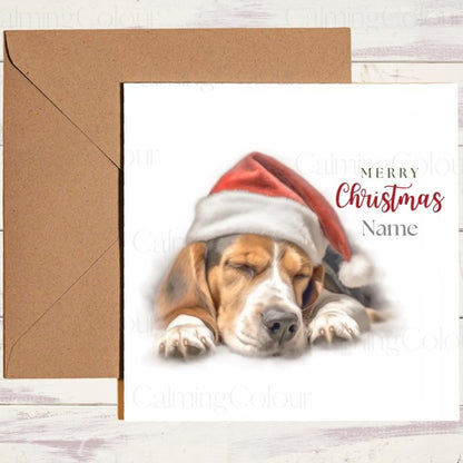Sleepy Beagle with Santa Hat | Christmas Card | Christmas Card