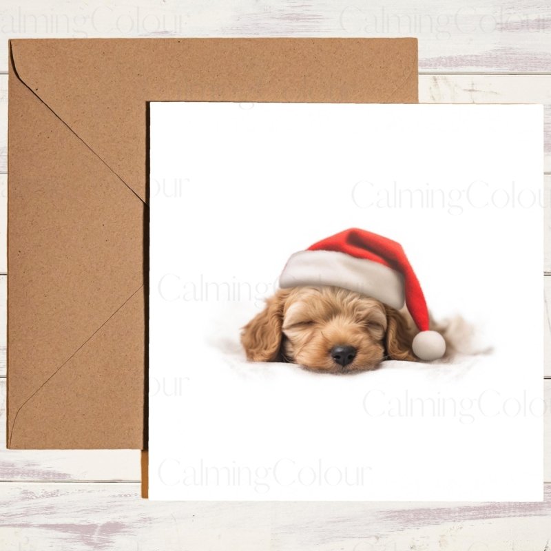Sleepy Cockapoo with Santa Hat | Christmas Card | Christmas Card