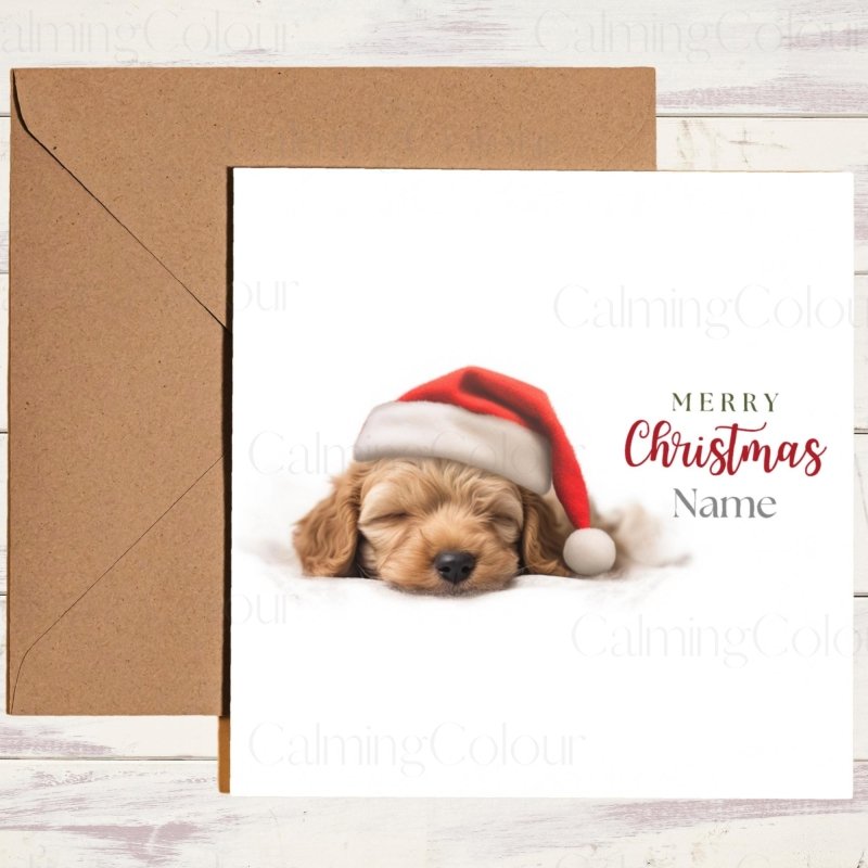 Sleepy Cockapoo with Santa Hat | Christmas Card | Christmas Card