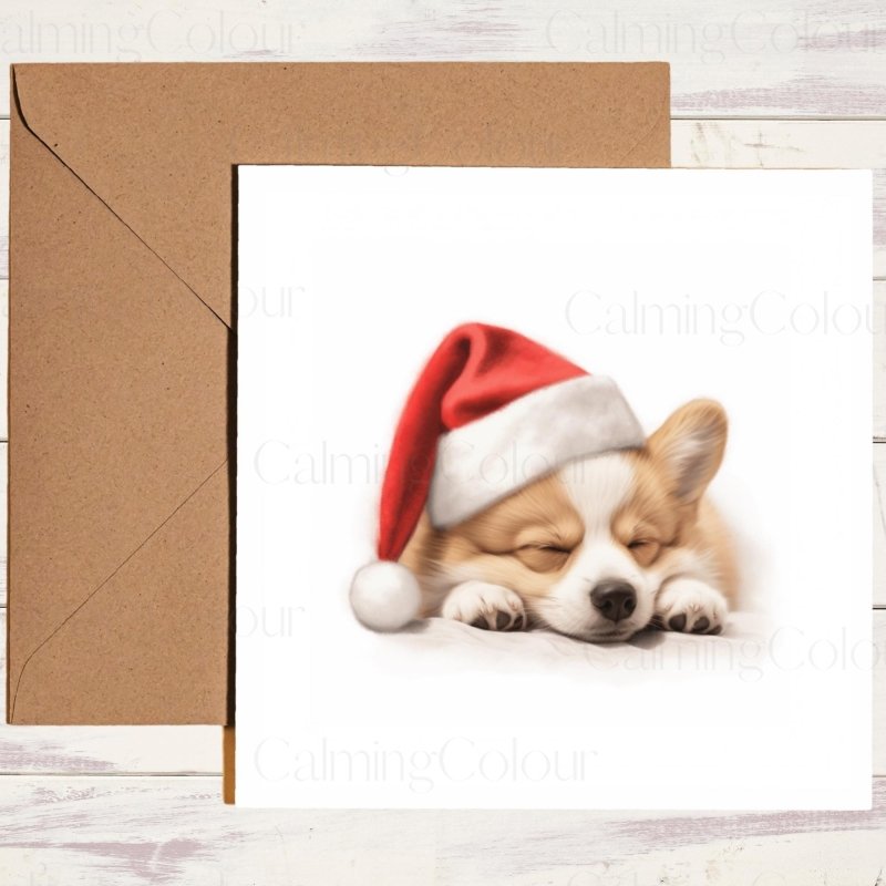Sleepy Corgi with Santa Hat | Christmas Card | Christmas Card