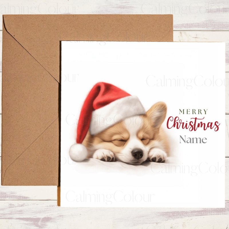 Sleepy Corgi with Santa Hat | Christmas Card | Christmas Card