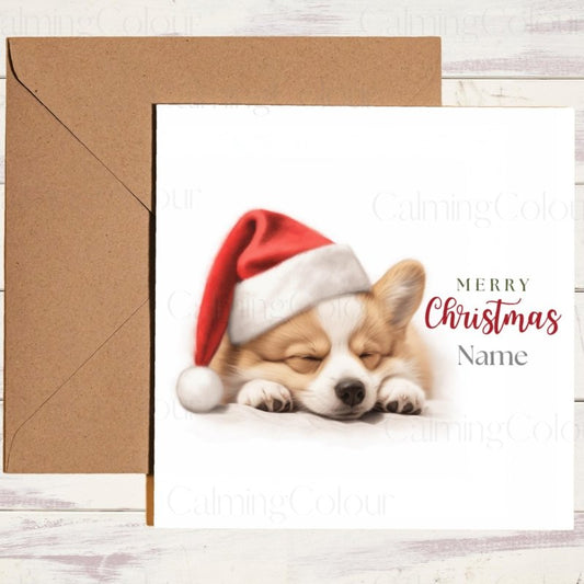 Sleepy Corgi with Santa Hat | Christmas Card | Christmas Card