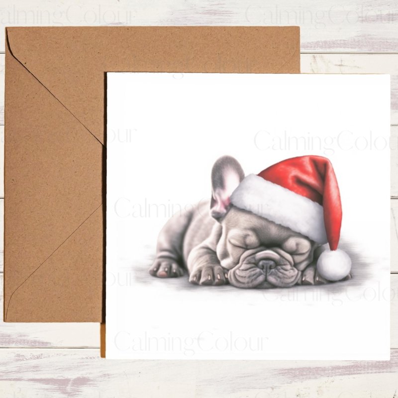 Sleepy French Bulldog with Santa Hat | Christmas Card | Christmas Card