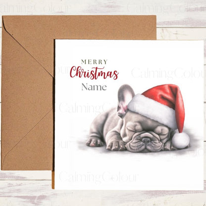 Sleepy French Bulldog with Santa Hat | Christmas Card | Christmas Card