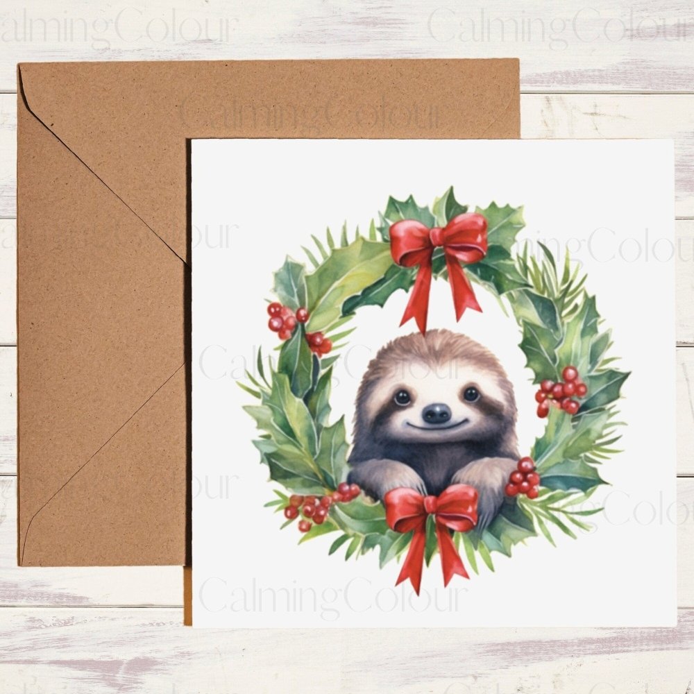 Sloth Christmas Card | Card for Animal Lover | Calming Colour