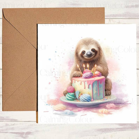 Sloth with Colourful Birthday Card | Cute Greeting | Birthday Card