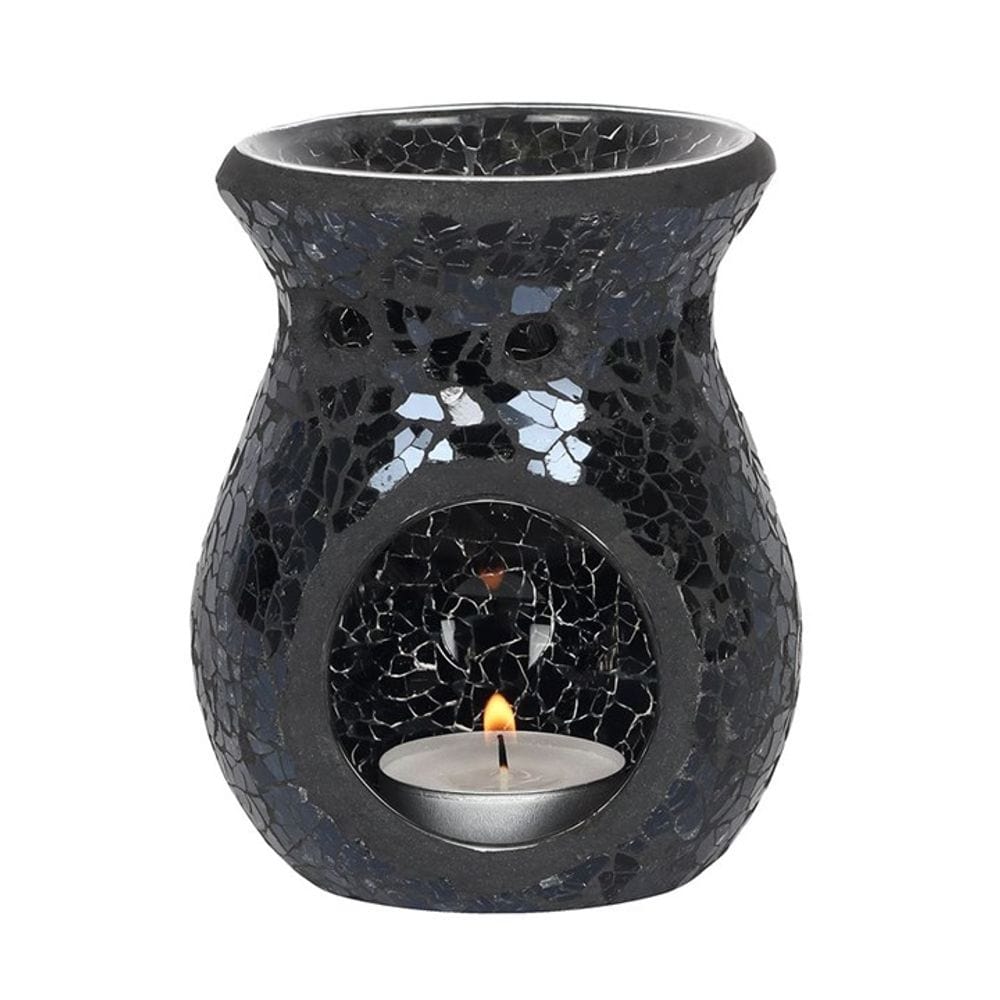 Small Black Crackle Glass Oil Burner | Calming Colour